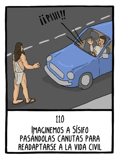 Imaginemos a Sísifo pasándolas canutas para readaptarse a la vida civil - Cómics Existenciales